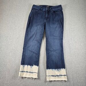 NYDJ Billie Ankle Boot Jeans 6P Dark Wash Dip Dye Bleach Raw Hem Petite